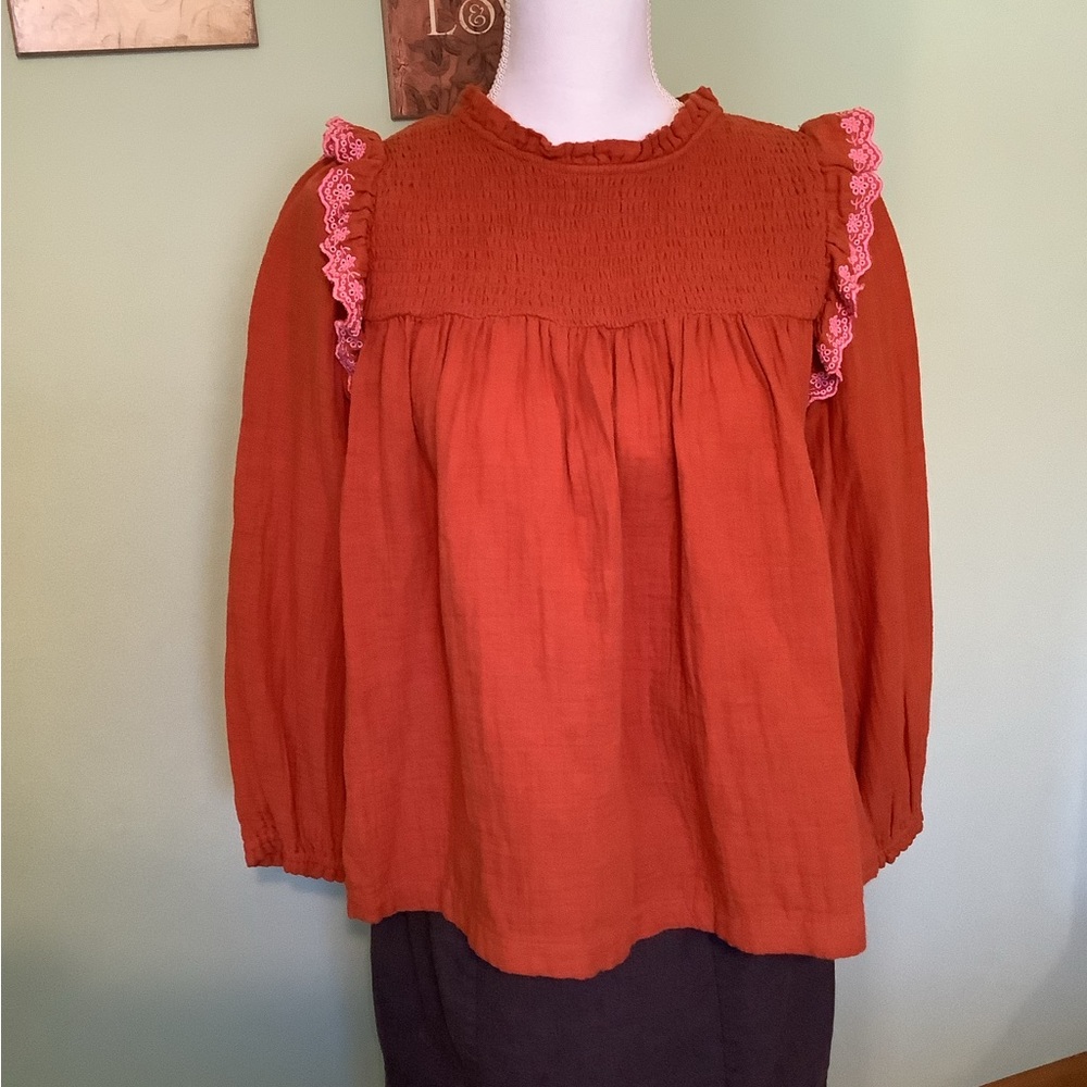Cat & Jack Rust Colored Ruffled Smock Blouse - Size XL (14-16)
